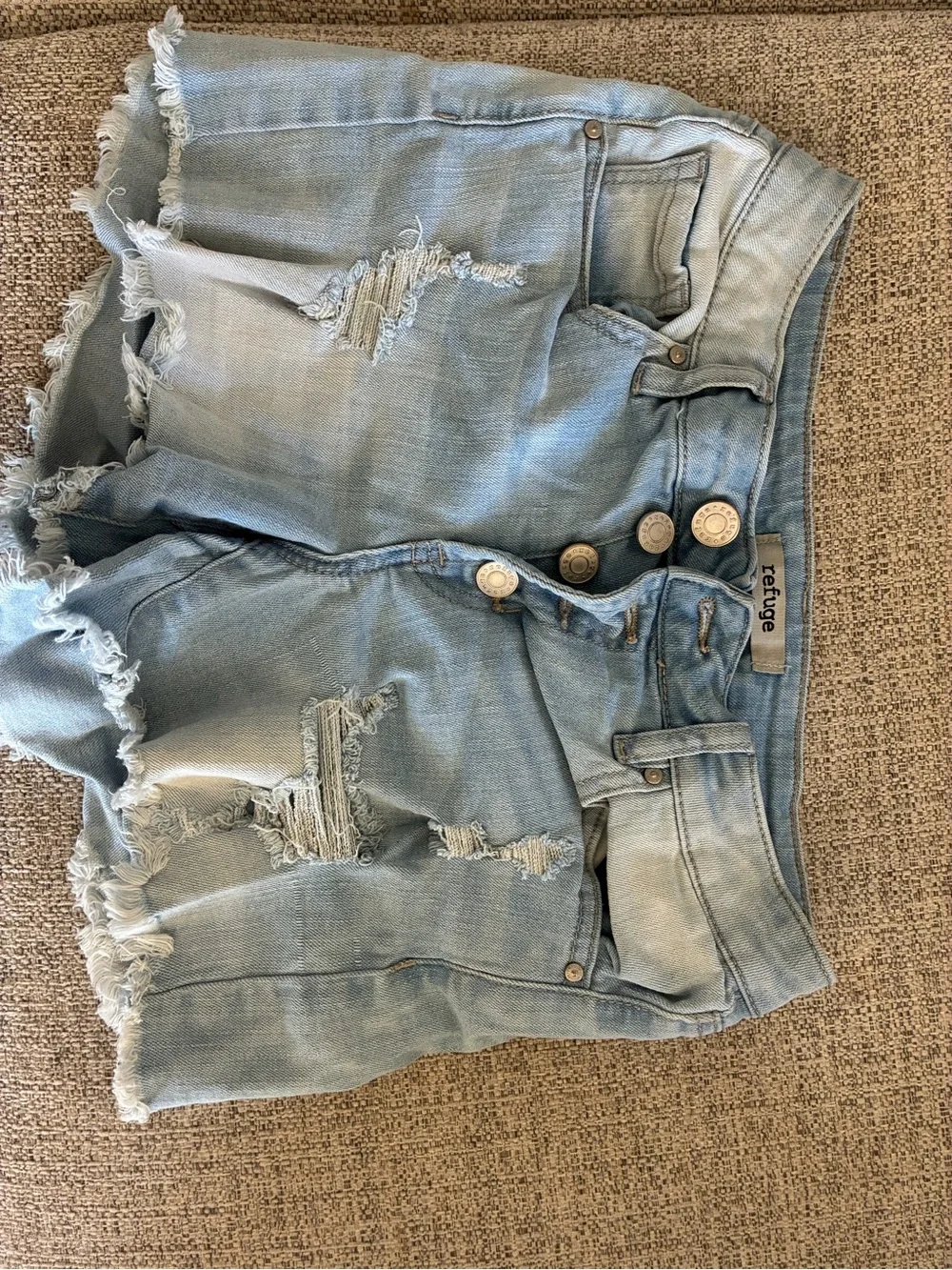 refuge Light Wash Distressed Denim Shorts
